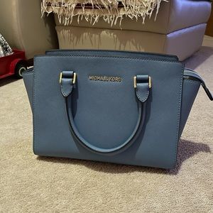 Medium cornflower Selma Michael Kors satchel.